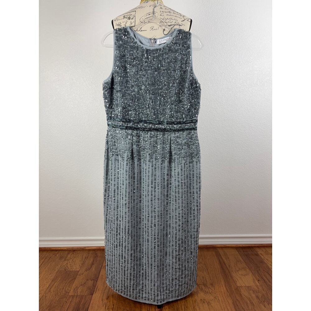 B69 Mac Duggal Sequin Midi Sheath‎ Dress Womens 12 Gray Sleeveless Wedding Guest - Picture 4 of 11